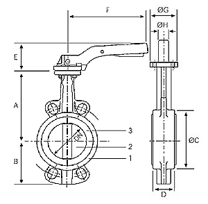 Габаритні розміри засувки KV Габаритні розміри засувки Баттерфляй KV-9